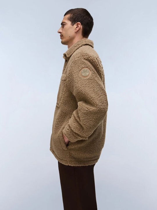Long Sleeve Overshirt in Wide Fit Brown