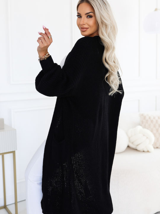 Lange Gestrickte Damen Strickjacke Schwarz