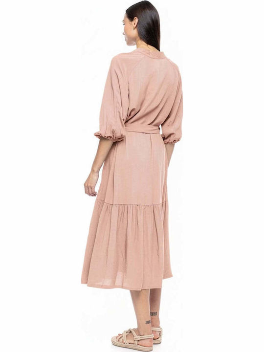 Pink Label Γυναικείο Μακρύ Καφτάνι Παραλίας Pink