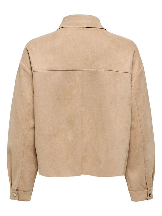 Long Sleeve Women's Denim Shirt Beige
