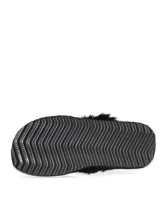 Leather Winter Women's Black Slippers
