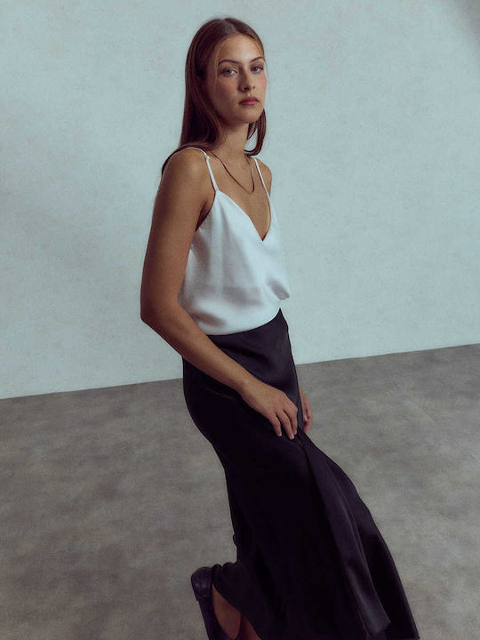Celestino Fustă Satin Midi Neagră