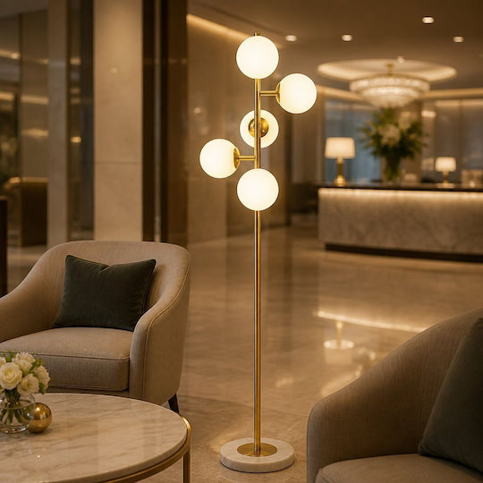 Floor Lamp H150xW30cm with Lamp Bulb Base for E27 Gold