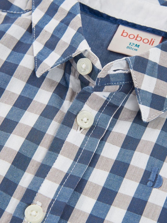 Kids Checked Long-sleeved Blue Shirt