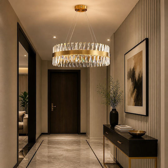 Adjustable Gold LED Ceiling Light with Warm White Light with Crystals 60x60cm