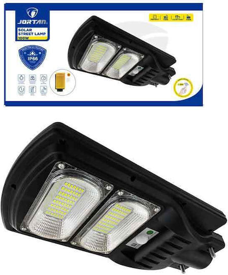 Led Водоустойчив Соларен Уличен Фенер 100W Студено Бяло 6500K с Датчик за Движение, Фотосензор и Дистанционно IP66