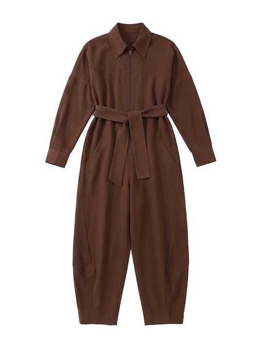 Damenteil Langärmige Braun Jumpsuit