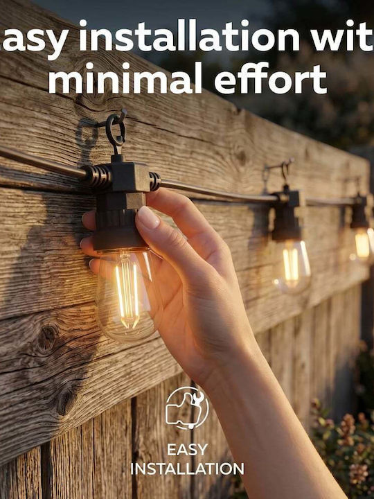 Calex Girlandă Luminoasă Etanșă IP44 10m cu 10 Becuri Alb Cald