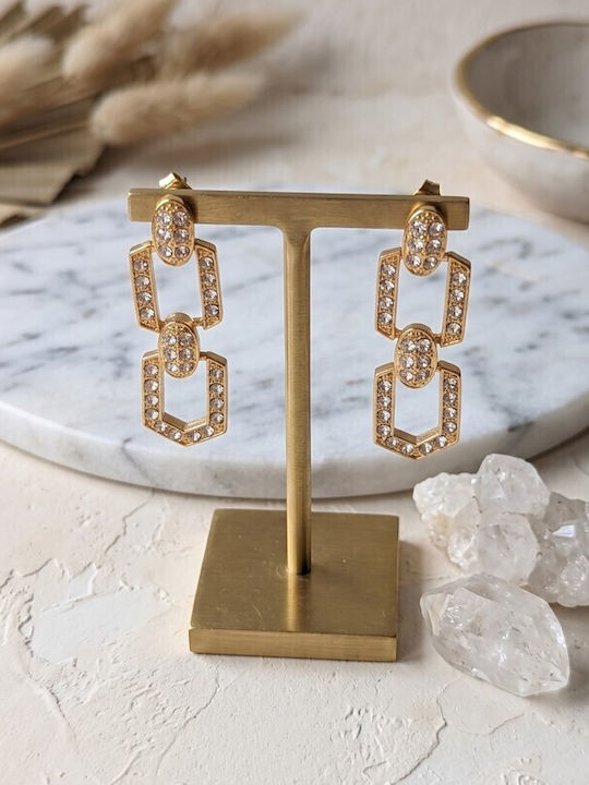 Sk3590 Висящи Обици Верижка Геометрични Пръстени И Кристали – Grekas Jewelry