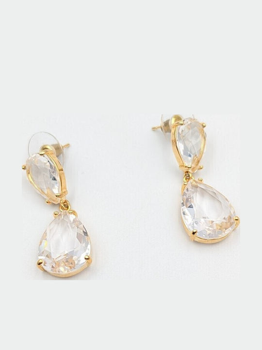 Sk3599 Висящи Обици Двойна Капка Прозрачни Кристали – Grekas Jewelry
