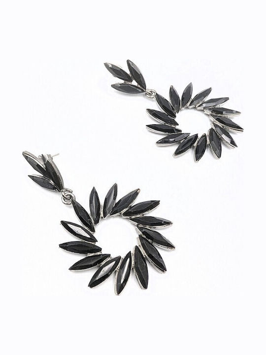 Sk3580 Statement Висящи Обици Черни Кристали Форма Слънце – Grekas Jewelry