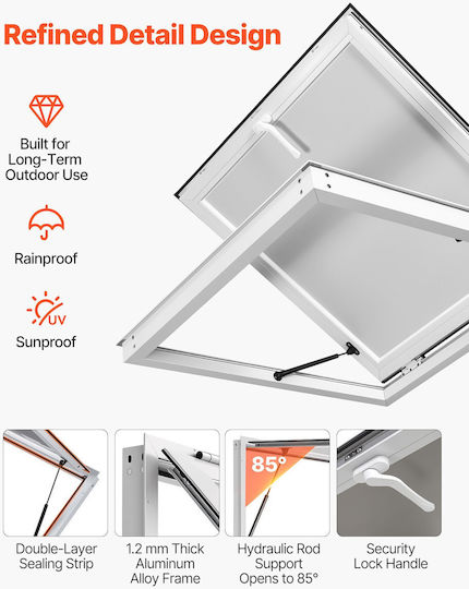 Vevor 915x915mm Service Window Frame Aluminum Alloy Food Truck Service Up To 85 Degrees Door Awning Towing Hook Water Resistant Rain Trailer Service