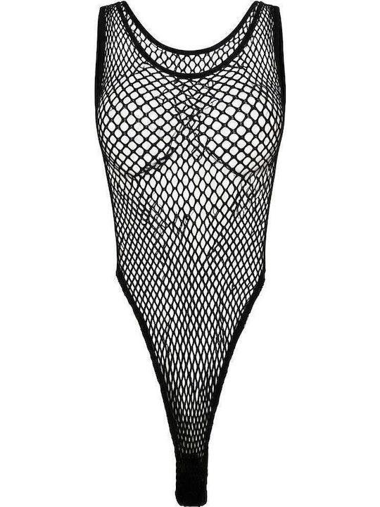 Negru Plasă Elastic Bodysuit Annamu A-1203