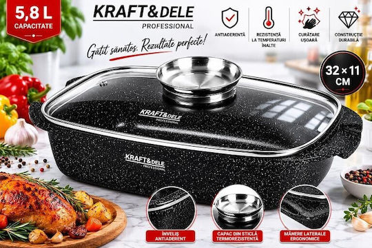 Kraft & Dele Cratiță Rectangulară cu Capac din Sticlă 32x11cm 5.8lt