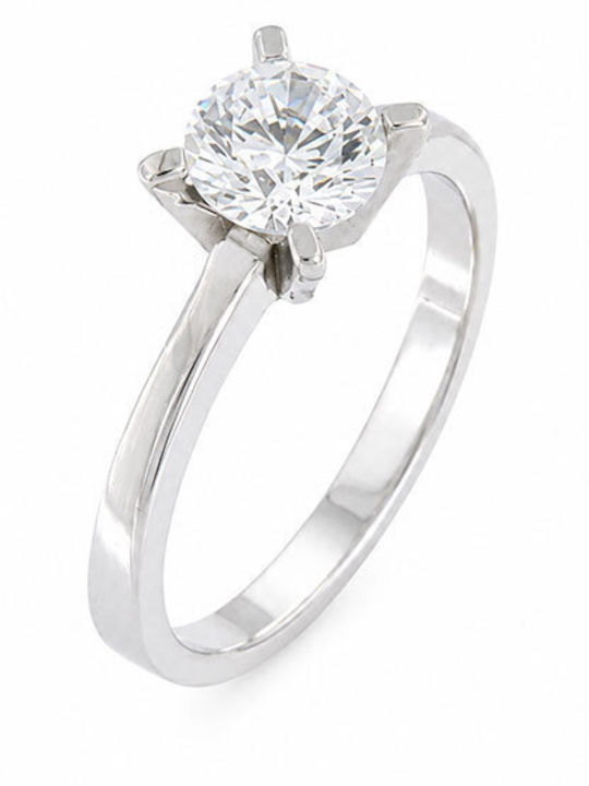 Ios Single Stone Ring in 14K White Gold
