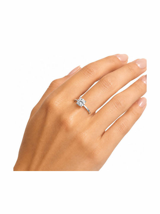 Ios Single Stone Ring In 14K White Gold With Zircon
