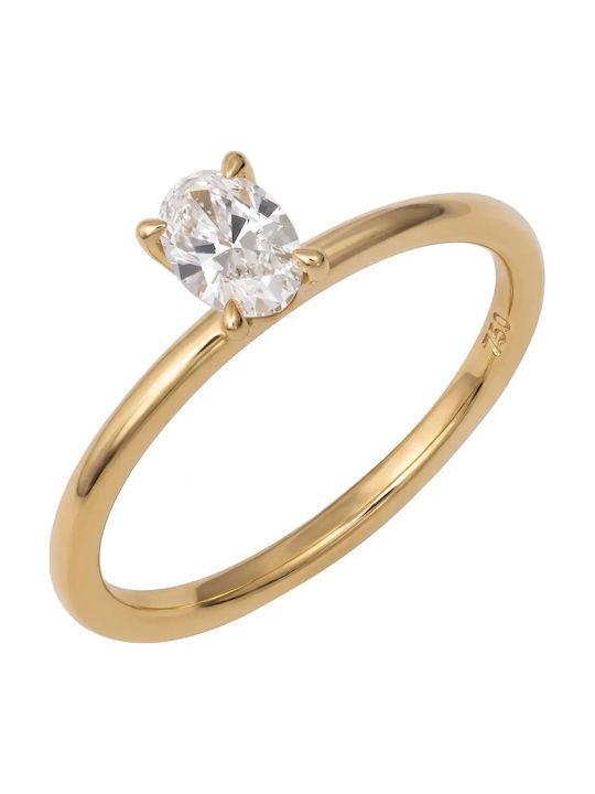 Single Stone Ring From 18K Gold With Diamond Single Stone Ring From 18K Gold With Diamond
