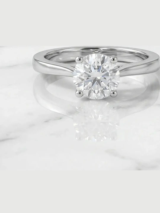 Single Stone Ring In 14K White Gold With Synthetic Diamond