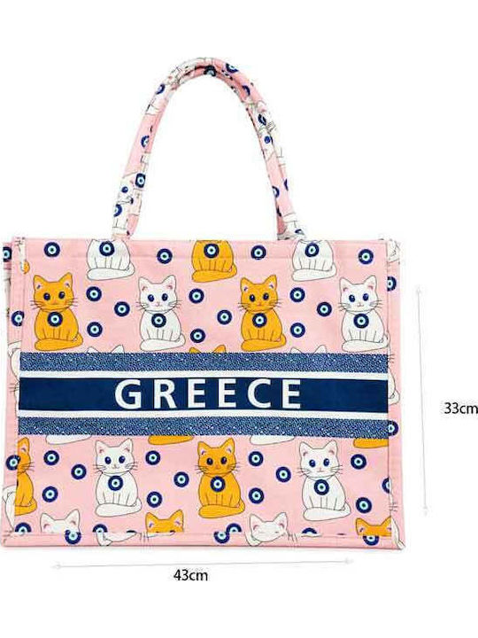 Cat Pattern Fabric Beach Bag Multicolour