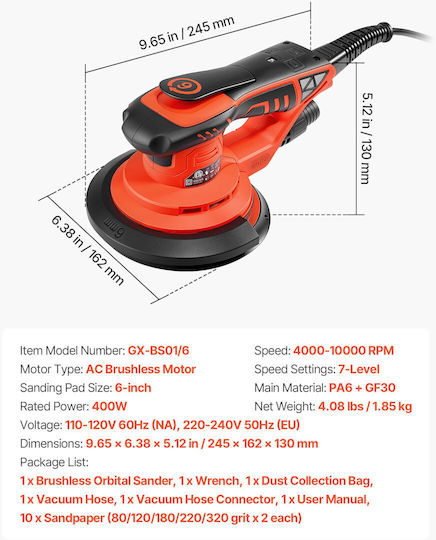 Vevor Eccentric Sander 152mm Electric 400W with Speed Setting