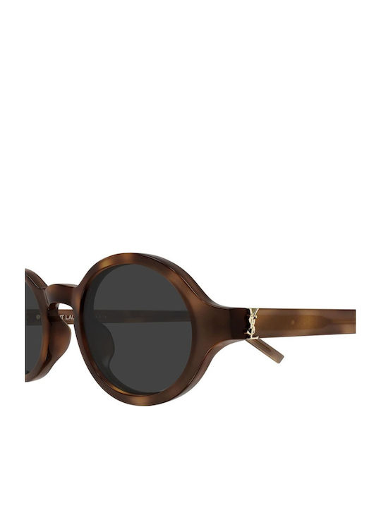 Ysl Unisex Sunglasses with Brown Horn-Rimmed Frame and Grey Lens