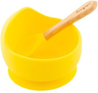 Zingies Feeding Set made of Silicone with Non-Slip Base Yellow 2pcs for 6+ months