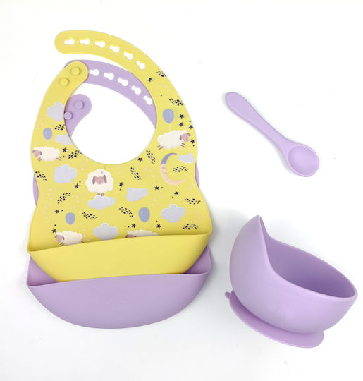 Baby Cloud Комплект за Хранене Облачета от Силикон с Противоплъзгаща Основа Лилав 4бр за 6+ месеци