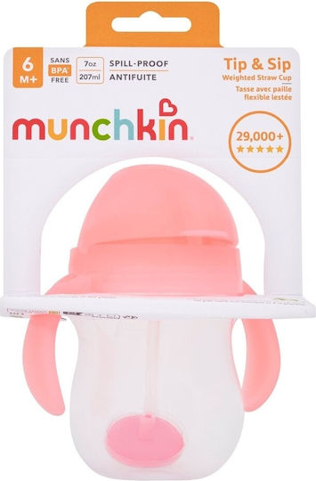 Munchkin Παιδικό Ποτηράκι με Λαβές και Καλαμάκι Click Lock από Πλαστικό Ροζ Pastel 207ml για 6m+