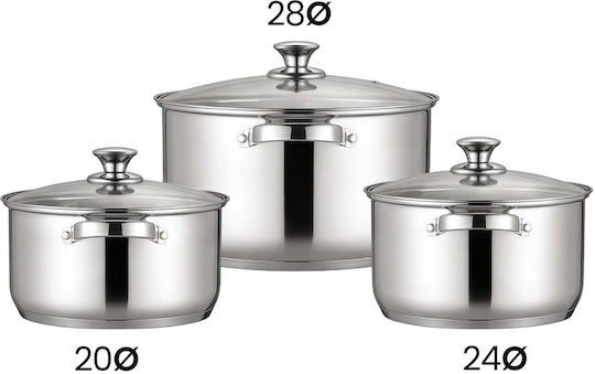 Swiss Haus Set 3 Stainless Steel Saucepans 20 24 28cm Lids Silver
