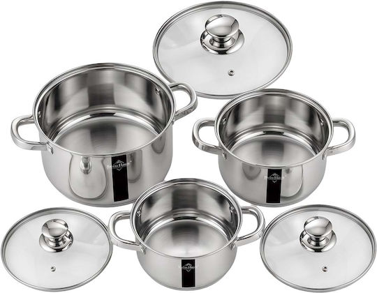 Swiss Haus Set 3 Stainless Steel Saucepans 20 24 28cm Lids Silver