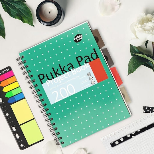 Pukka Spiral Notebook Ruled A4 100 Sheets 5 Subjects Project Book Green 1pcs