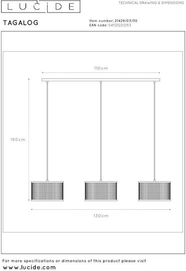 Lucide Lightning Tagalog Pendant Light Black 40x40cm