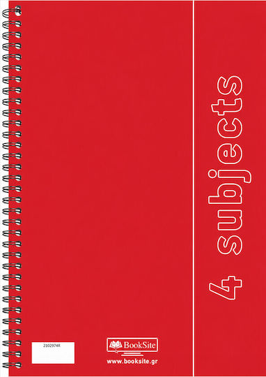 Booksite Spiral Ruled Notebook A4 4 Subjects Red
