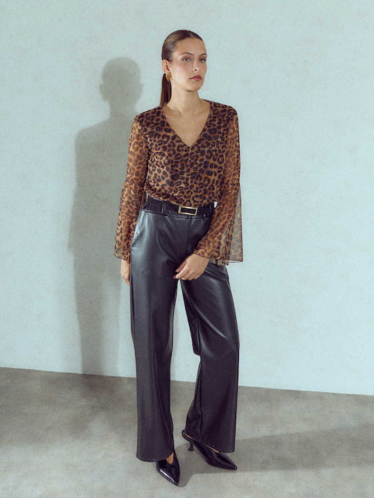 Celestino Bluza Damă Leopard Semi Transparentă Maro
