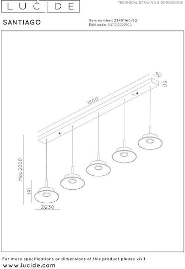 Lucide Lightning Santiago Κρεμαστό Φωτιστικό Μελί LED με Ρυθμιζόμενο Λευκό Φως