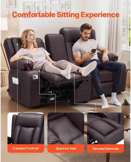 Двуместен Диван Изкуствена Кожа Кафяв 140x58x67см