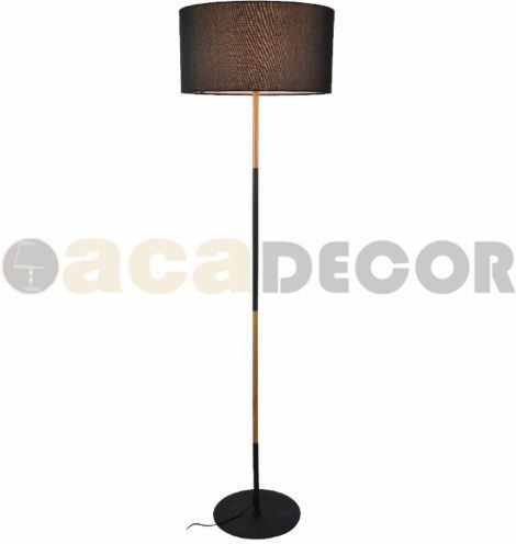 Aca Aca Textile Stehlampe H165xM45cm mit Lampenbirnensockel für E27 Schwarz/Wood