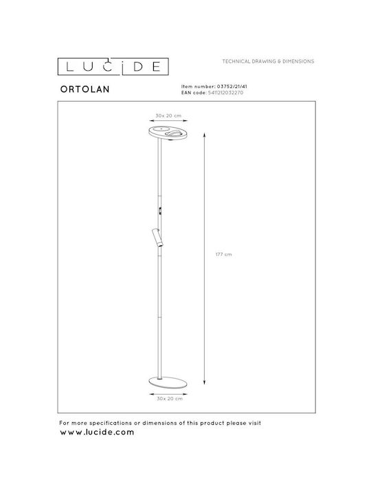 Lucide Lightning Ortolan LED Φωτιστικό Δαπέδου με Ρυθμιζόμενο Λευκό Φως Λευκό