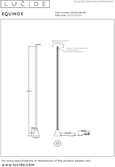 Lucide Lightning Equinox LED Φωτιστικό Δαπέδου με Ρυθμιζόμενο Λευκό Φως Καφέ