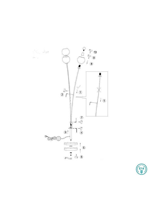 Trio Lighting Sheldon Подова Лампа В150xД40.5см. с Цокъл за Крушка E14 Черен