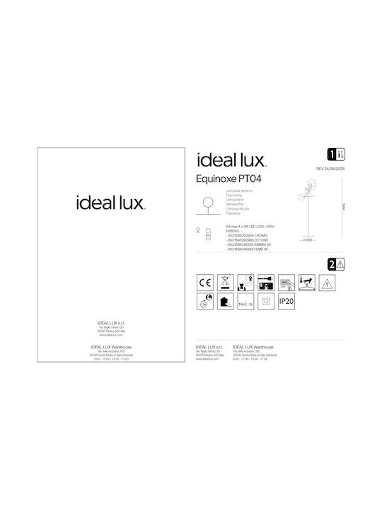 Ideal Lux Floor Lamp H166xW56cm. with Socket for Bulb G4 Silver