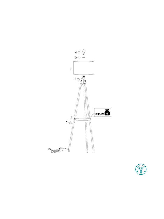 Trio Lighting Floor Lamp H152xW57cm. with Socket for Bulb E27 Black
