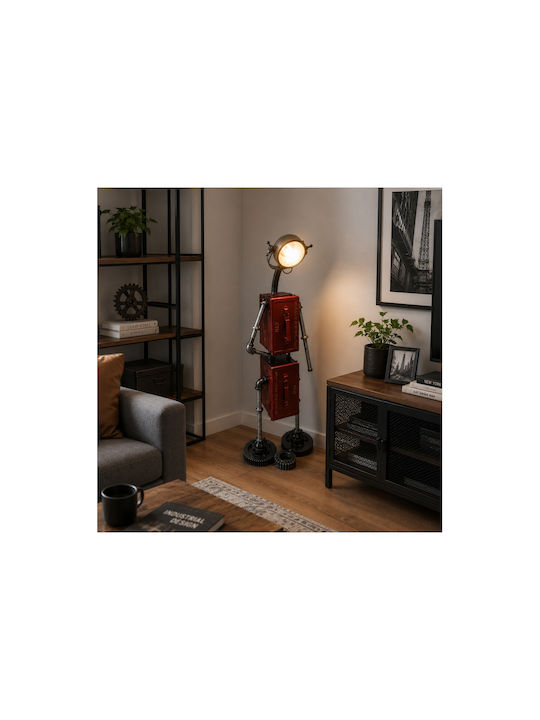 Robot Floor Lamp H119xW40cm. with Socket for Bulb E27 Red