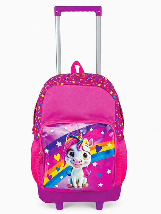 Velve Ghiozdan Școlar Troler Cu Husă Pentru Sticlă De Apă Roz 32 X 16.5 X 45 Cm