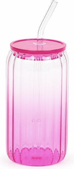 Glas Kelch Rosa Mit Strohhalm 530ml