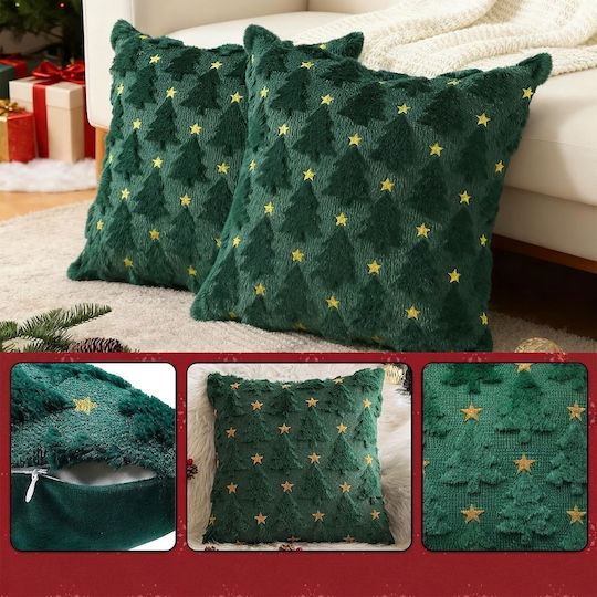 Shengruili Nikcorp Christmas Decorative Fluffy Green Pillowcases 2 Pcs 40x40 Cm