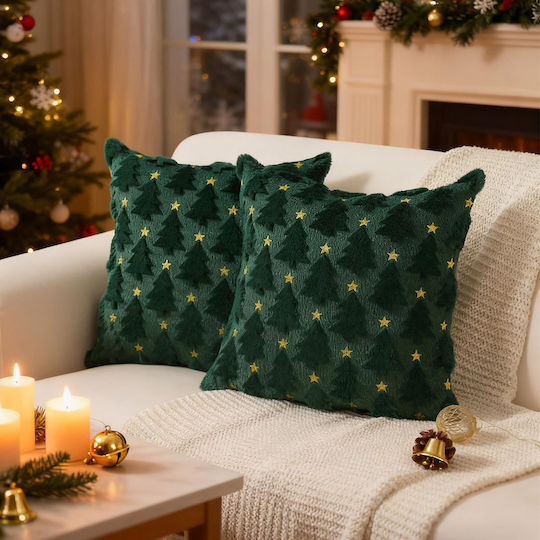 Shengruili Nikcorp Christmas Decorative Fluffy Green Pillowcases 2 Pcs 40x40 Cm
