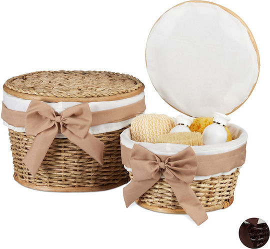 Relaxdays Set Dekorative Körbe Korbweide mit Deckel Weiß 22x31x31cm 2 Stück