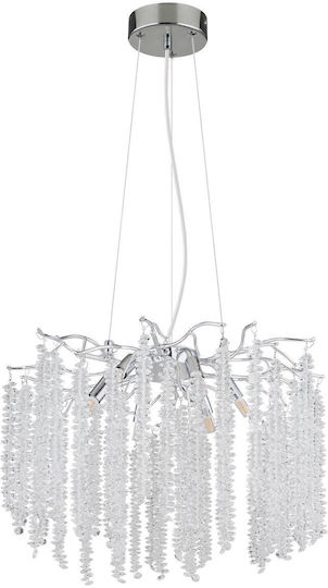 Globo Lighting Silver Pendant Ceiling Light with Crystals for 6 G9 Bulbs