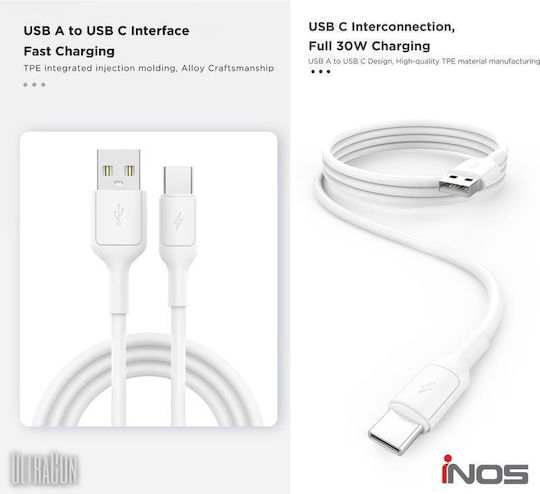 iNOS USB 2.0 USB-C Male To USB-A Cable 30W White 1m